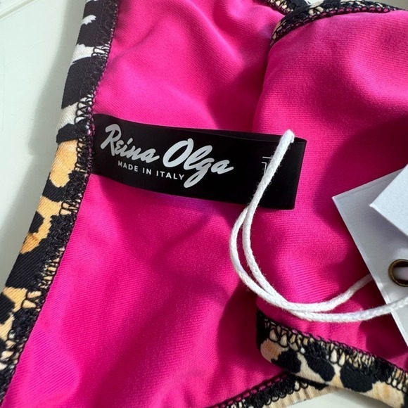 Reina Olga Bikini Two Piece Leopard Hot Pink Tie Front Size Small - Picture 8 of 9